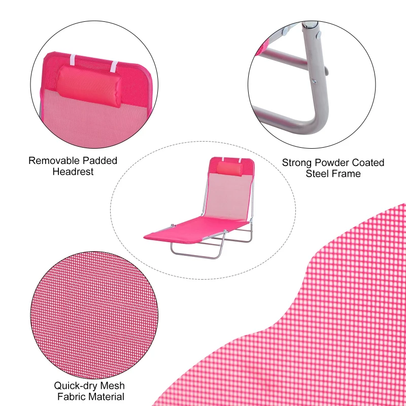 Outsunny Mesh Reclining Lounge Chair Lightweight & Portable Outdoor Chair, Pink, Ultimate Comfort for Patio & Beach