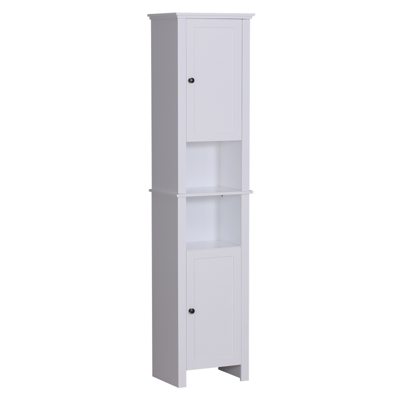 Open Box HomCom 67" Wood Free Standing Bathroom Linen Tower Storage Cabinet - White