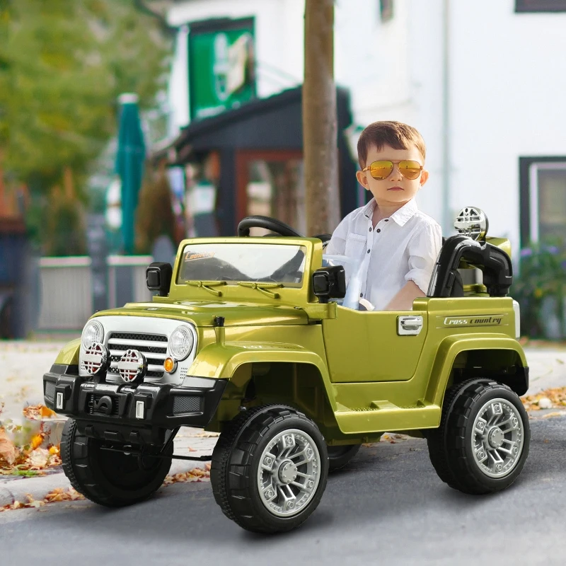 Aosom Ride On Car Off Road Truck SUV 12V Kids Electric Battery Powered Off Road Truck with Remote Control and MP3, Adjustable Speed, Green