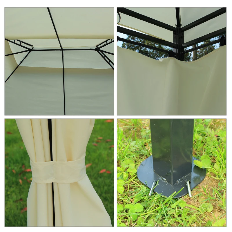 Outsunny 13" x 10" Outdoor Patio Gazebo 2-Tier Roof Pavilion Canopy Tent Steel with Curtains - Cream