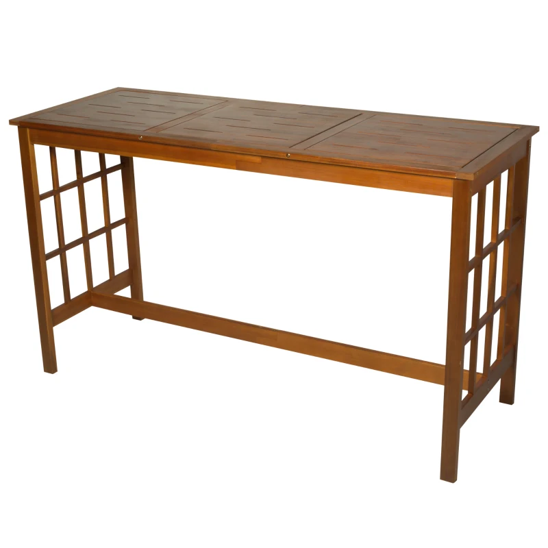 HomCom 7 Piece Acacia Wood Iconic Prairie School Style Bar Height Dining Set - Table/ 6 Stools