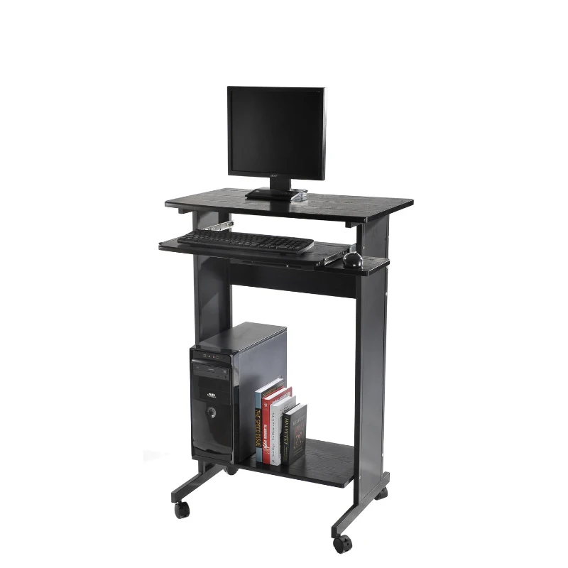 HomCom 30" Mobile Rolling Computer Workstation Standing Desk with Keyboard Shelf