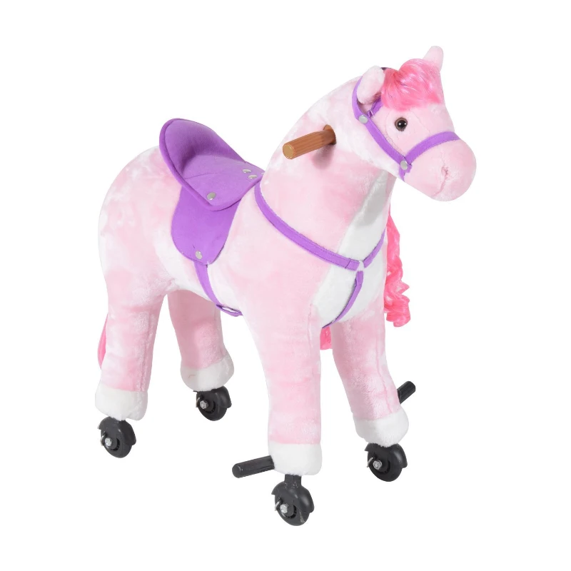 Qaba Children’s Soft Plush Mechanical Toy Riding Horse with Forward Walking Motion - Pink