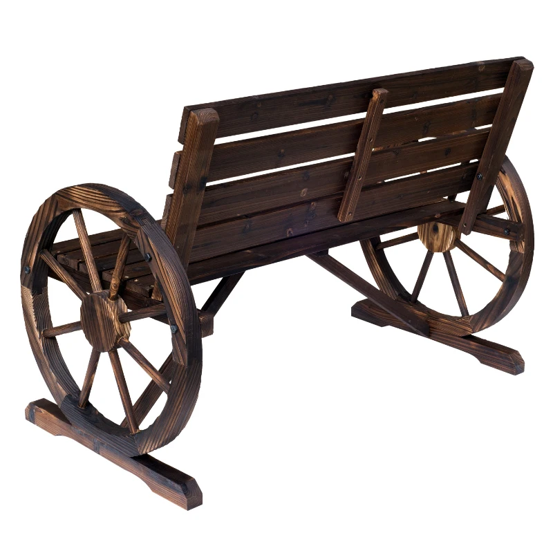 Outsunny Rustic Wooden Outdoor Garden Chair Patio Wagon Wheel Bench Seat