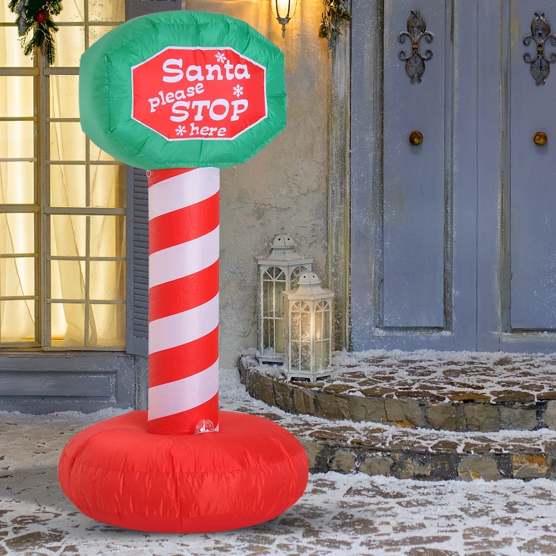 HOMCOM 6’ Outdoor Lighted Inflatable Christmas Road Sign - Santa Please Stop Here