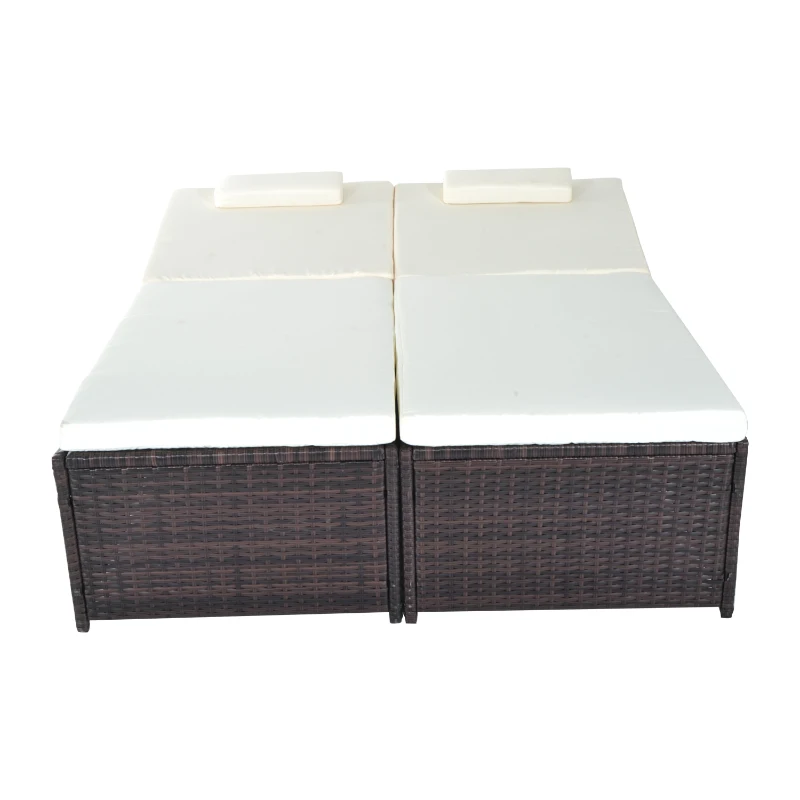 Outsunny Outdoor Patio PE Rattan Reclining Wicker Daybed Lounge with Pull Out Drink Trays - Black/White