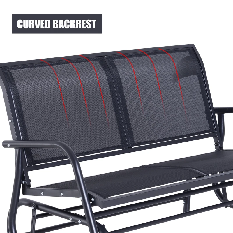 Outsunny Outdoor Front Porch Curved Loveseat Glider Rocker Bench Chair - Black