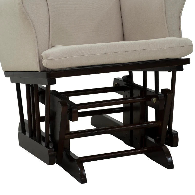 HomCom 2 Piece Rubberwood Linen Glider Rocking Chair with Ottoman Set - Cream White