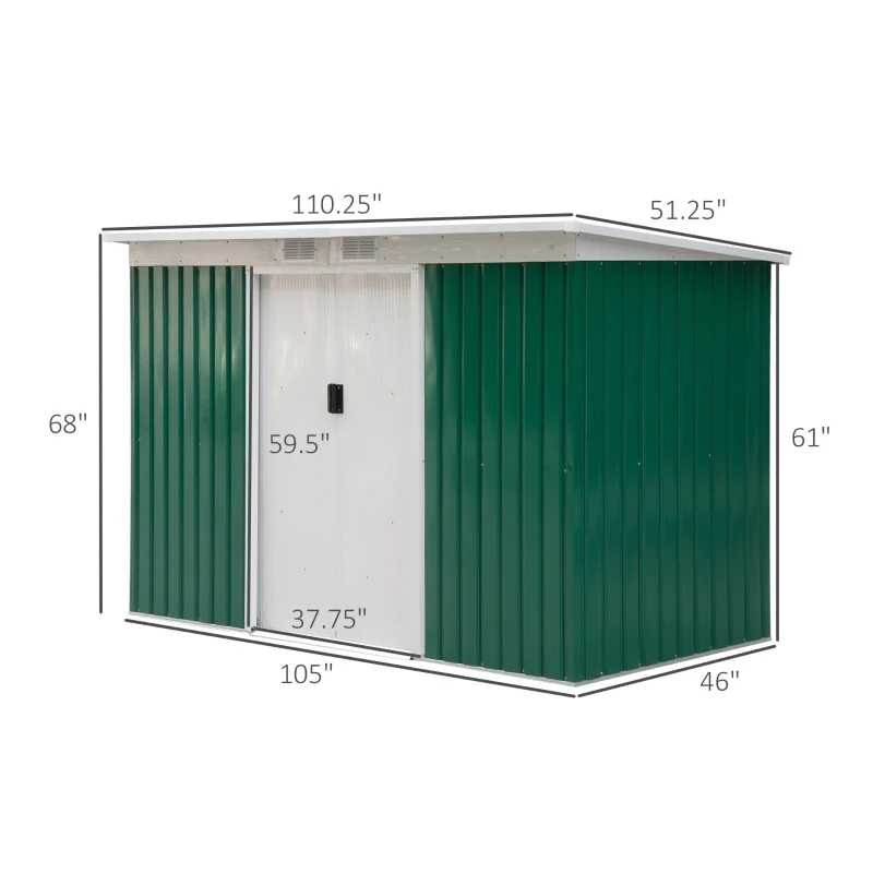 Outsunny Metal Outdoor Shed 9'x4' - Lockable Storage for Garden Tools, Lawn Equipment - Green