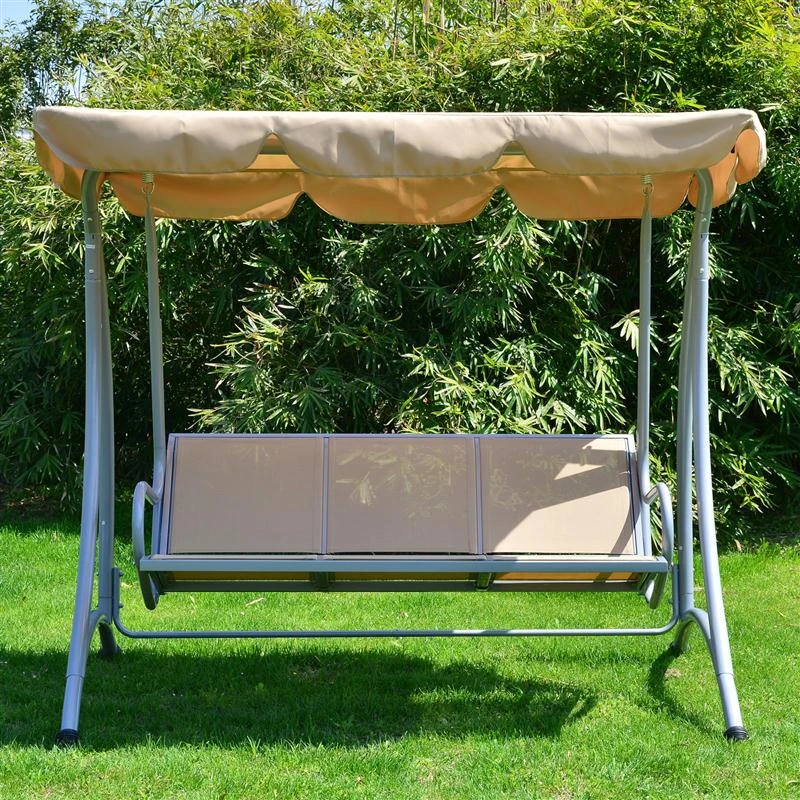 Outsunny Covered Outdoor Patio Swing Bench with Frame, Sand