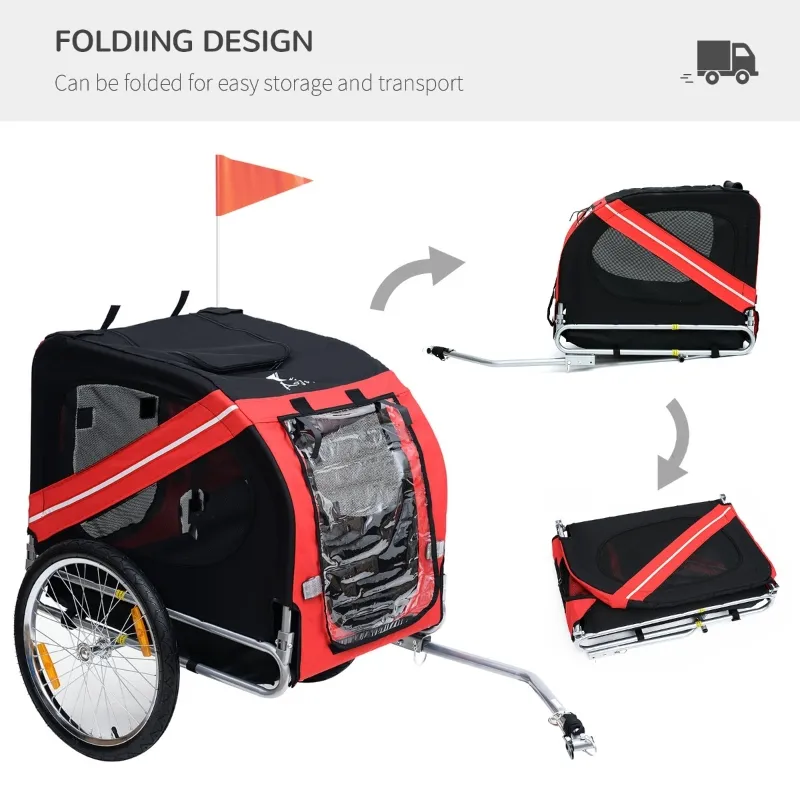 Aosom New Folding Pet Bicycle Trailer Dog Cat Bike Carrier w/ Drawbar Hitch Stroller - Red and Black
