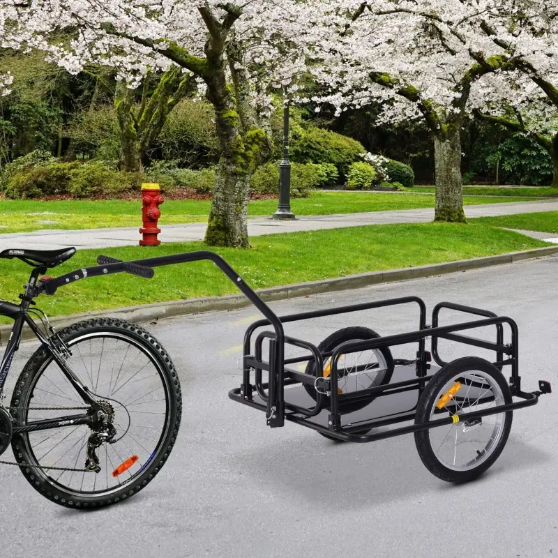 Aosom Folding Bicycle Bike Cargo Storage Cart and Luggage Trailer with Hitch - Black