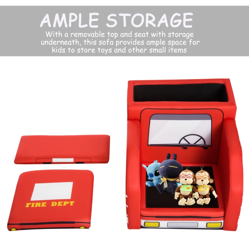 Qaba Kid's Sofa Chair Fire Truck Shape Storage Box 17" Multi Spandex Storage Sofa Chair - Fire Engine