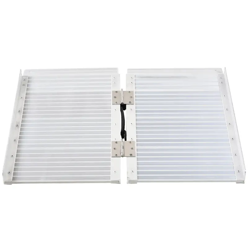 HomCom 2' Small Portable Bi-Fold Lightweight Aluminum Stair Doorway Entry Disability Ramp - Silver