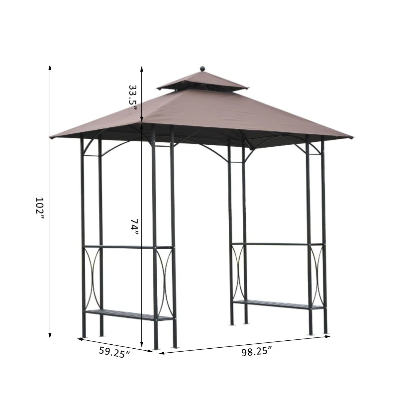 Outsunny 8' Outdoor Patio Double-Tier BBQ Grill Canopy Tent with Two Table Surfaces