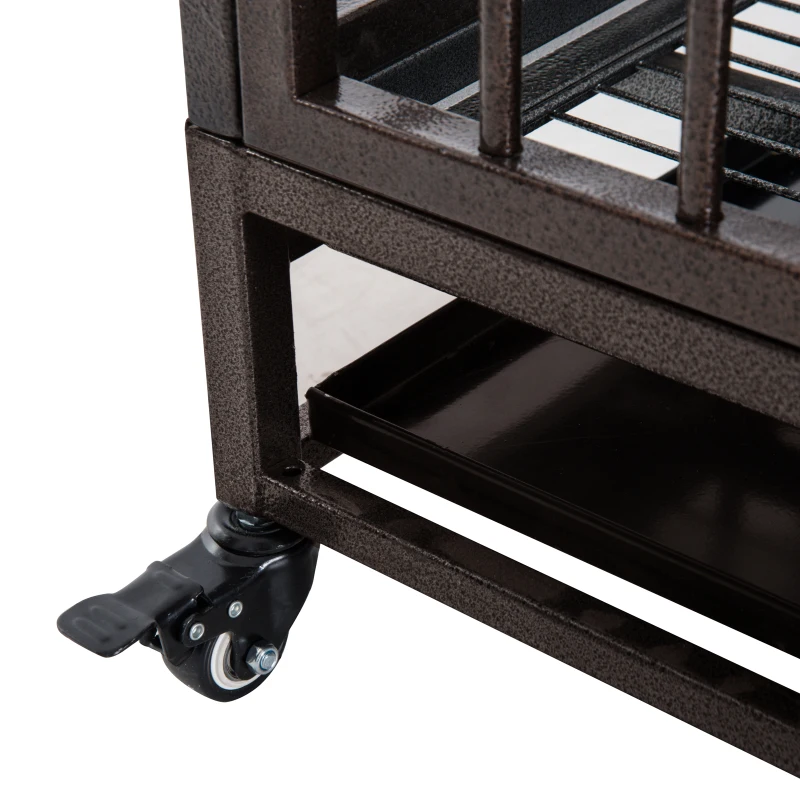 PawHut 42" Heavy Duty Dog Kennel Elevated Rolling Pet Crate Kennel Trays - Brown Vein