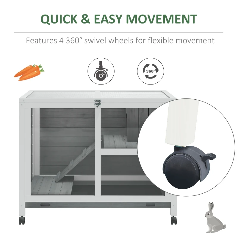 PawHut Outdoor Rabbit Enclosure Solid Wood Pet House with a Main Room for Sleeping and a Cage Area for Playing - Indoor/Outdoor