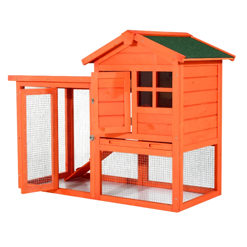 Pawhut 48" Wooden Rabbit Hutch w/ Ladder and Outdoor Run