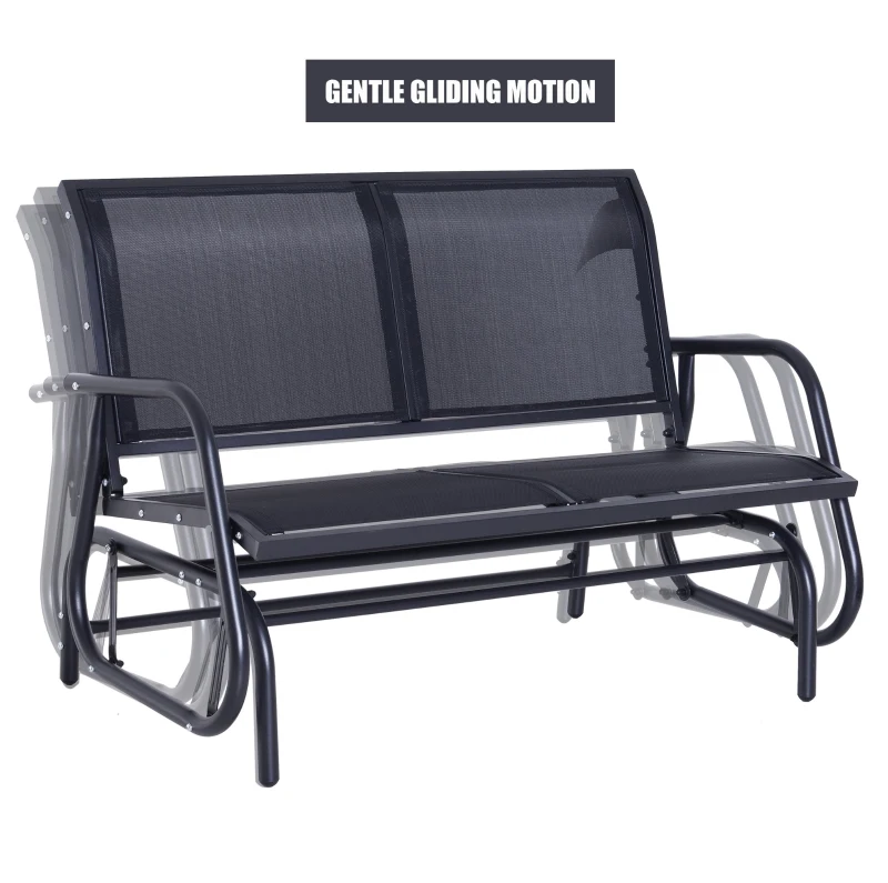 Outsunny Outdoor Front Porch Curved Loveseat Glider Rocker Bench Chair - Black