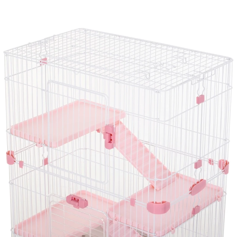 PawHut 4-level Indoor Guinea Pig Hutch Rabbit Enclosure Small Animal Hutch - Pink