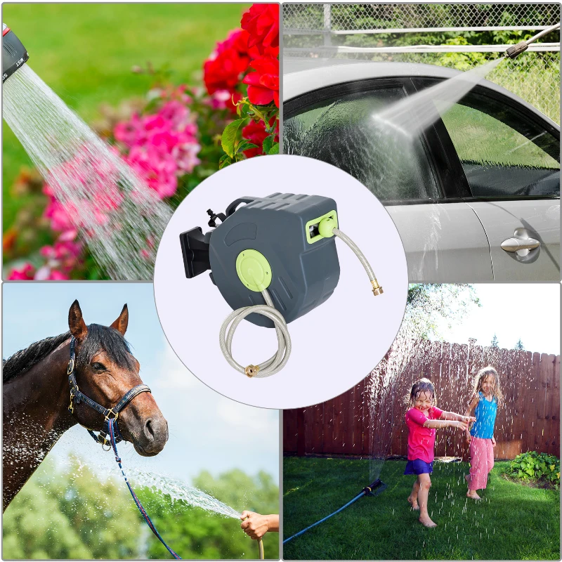 Outsunny 50’ Plastic Portable Outdoor Wall Mount Retractable Water Hose Reel
