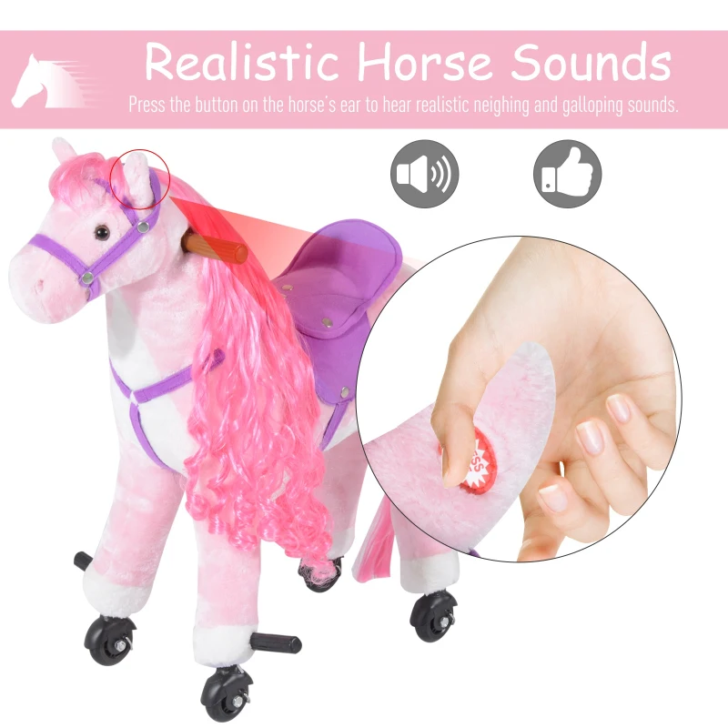 Qaba Children’s Soft Plush Mechanical Toy Riding Horse with Forward Walking Motion - Pink