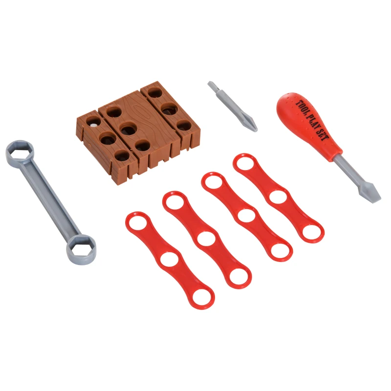 Qaba 74 Piece Kids Portable Pretend Play Toy Tool Workshop Bench Table Set with Shelf