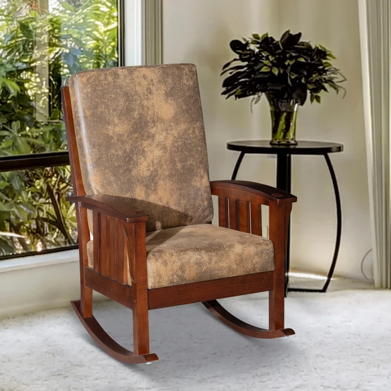 HOMCOM Faux Suede Rubberwood Indoor Porch Rocking Chair