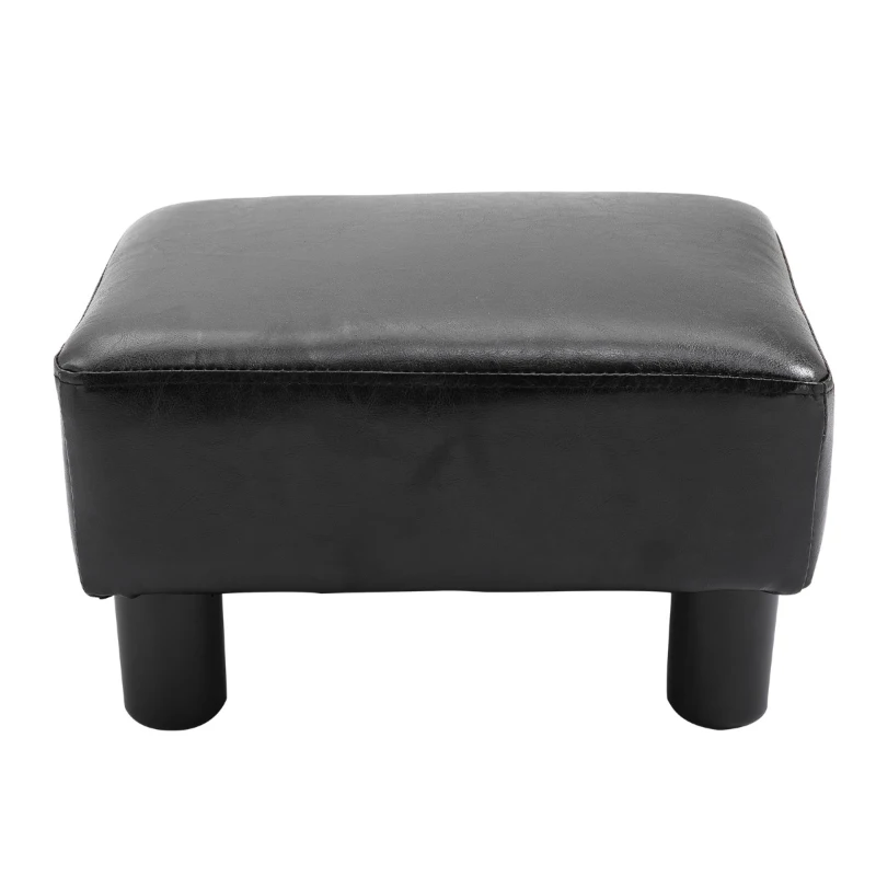 HomCom Portable Faux Leather Cushioned Footrest Stool Ottoman Table Lounge Seat Stepper - Black