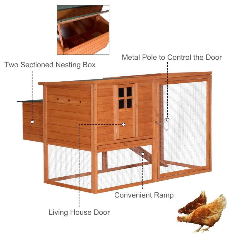 PawHut 64" Large Wooden Chicken Coop Kit with Outdoor Run and Nesting Box
