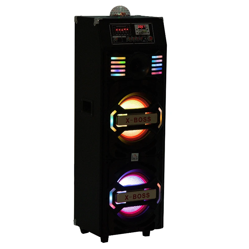 HomCom 100 Watt Portable Bluetooth Double Subwoofer Speaker System with LED Party Lights