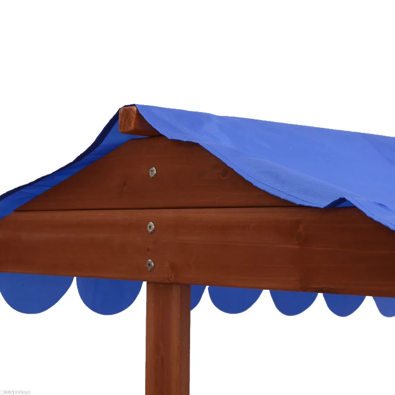 Qaba Wooden Covered Convertible Sandbox w/ Canopy and Bench Seats