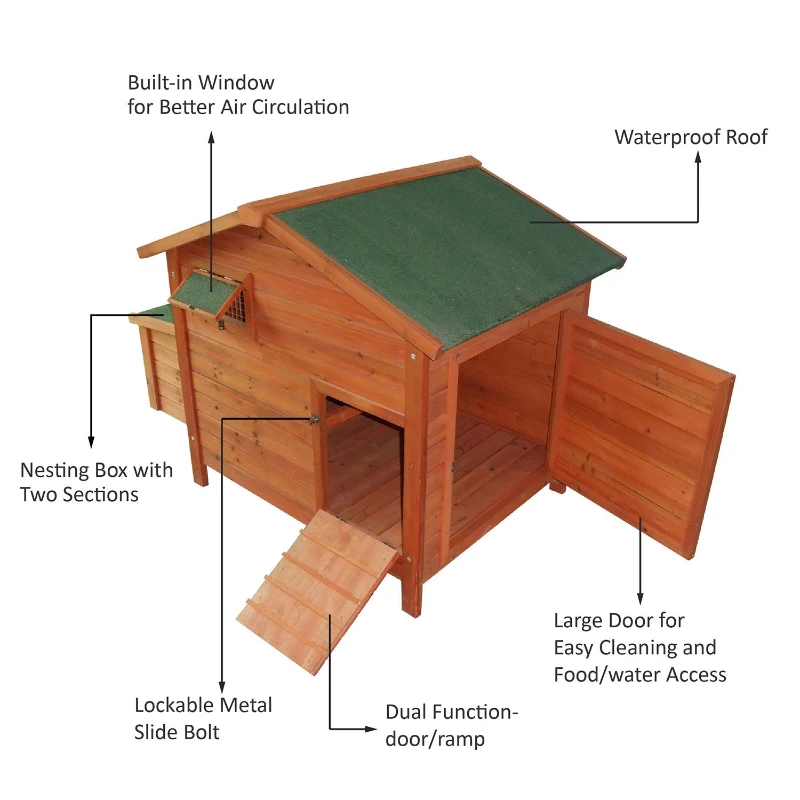 Pawhut Portable Wooden Chicken Coop With Nesting Box and Roost