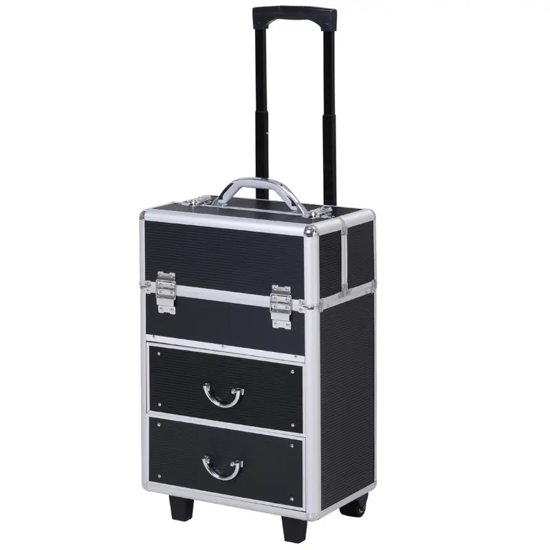 HOMCOM 23" Lockable Professional Rolling Cosmetic Makeup Train Case, Black