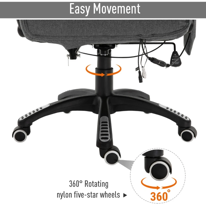 Vinsetto Adjustable Reclining Heating Massage Office Chair Linen Fabric - Grey