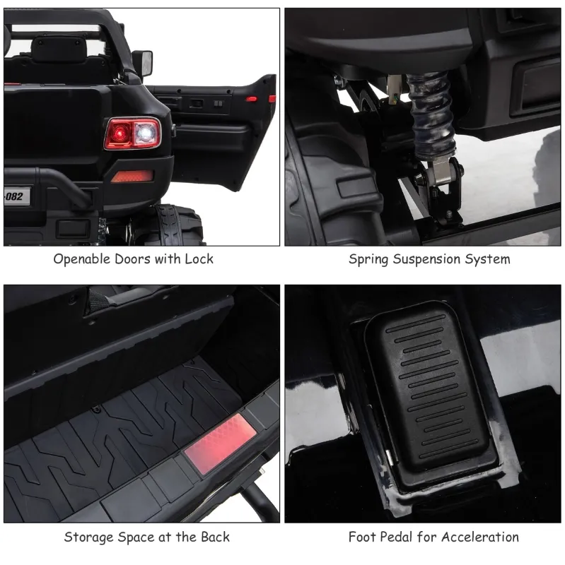 Aosom 12V Ride On Car 2-Seat Police Truck w/ Remote Control & 3 Speeds & LED Light Bar and Audio Input - Black