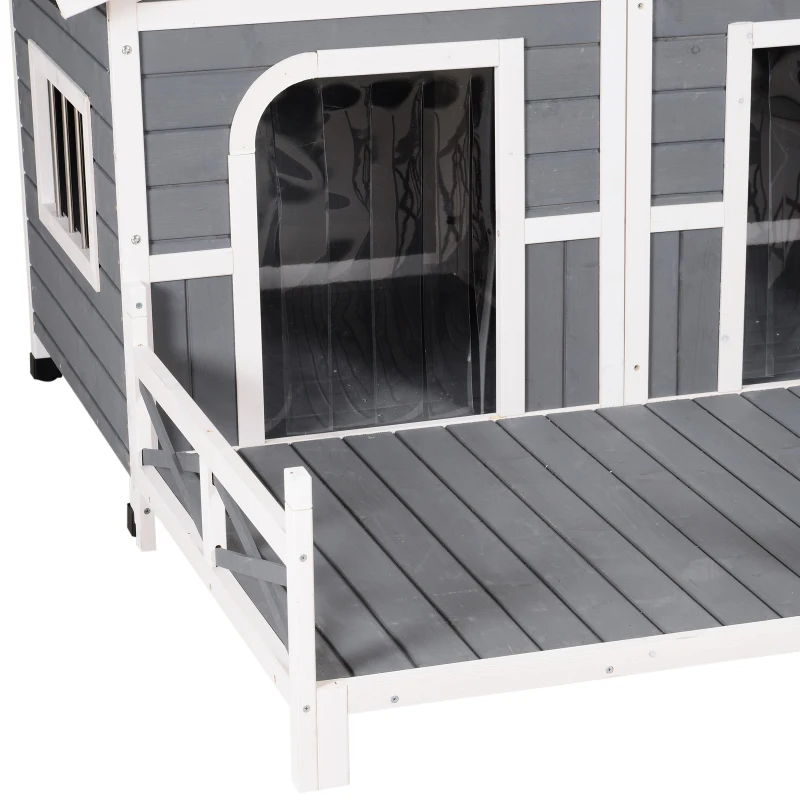 PawHut Large Wooden Dog House, Grey - Spacious Shelter for Pets, Perfect for Porch or Deck, 59" L