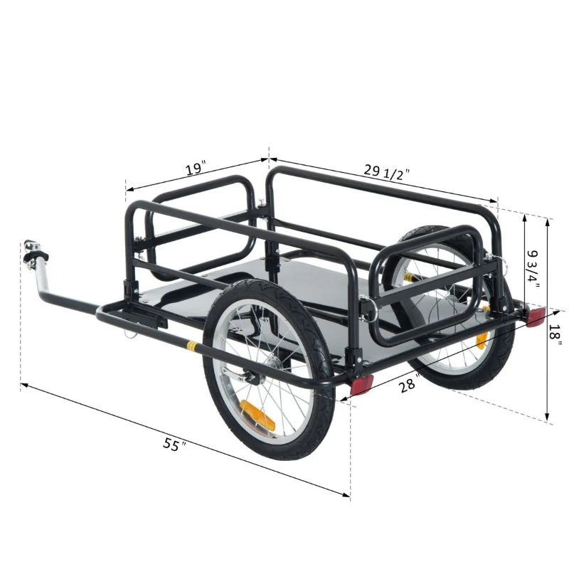 Aosom Bicycle Wagon Garden Wanderer Folding Bicycle Storage Cart Cargo and Luggage Trailer with Hitch - Black