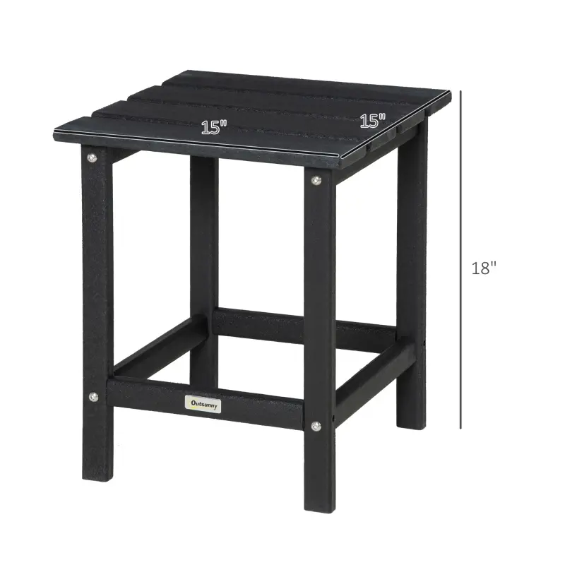 Outsunny Patio Side Table, 15" Square Outdoor End Table, HDPE Plastic Tea Table for Adirondack Chair, Backyard or Lawn, Black