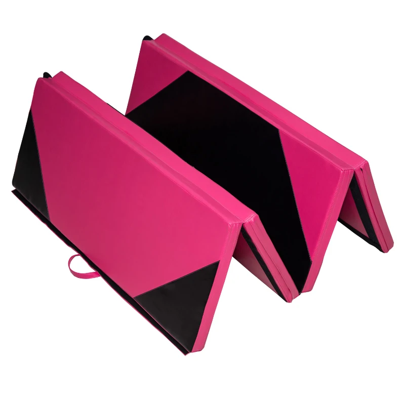 Soozier 6' x 4' x 2" PU Leather Folding Gymnastics / Martial Arts Mat - Pink / Black