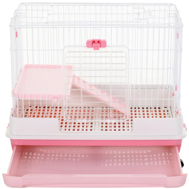 PawHut 32" Indoor Rabbit Enclosure Small Animal House Habitat with Wheels - Pink
