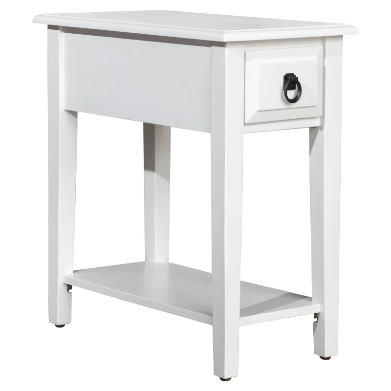 HomCom Modern 2-Tier Acacia Wood End Table Side Desk with Drawer - White