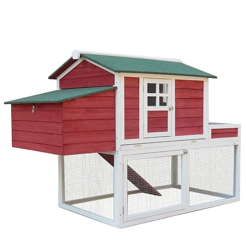 PawHut 63" Chicken Coop Wooden Poultry Hen Hutch House Nesting Cage Box - White and Green
