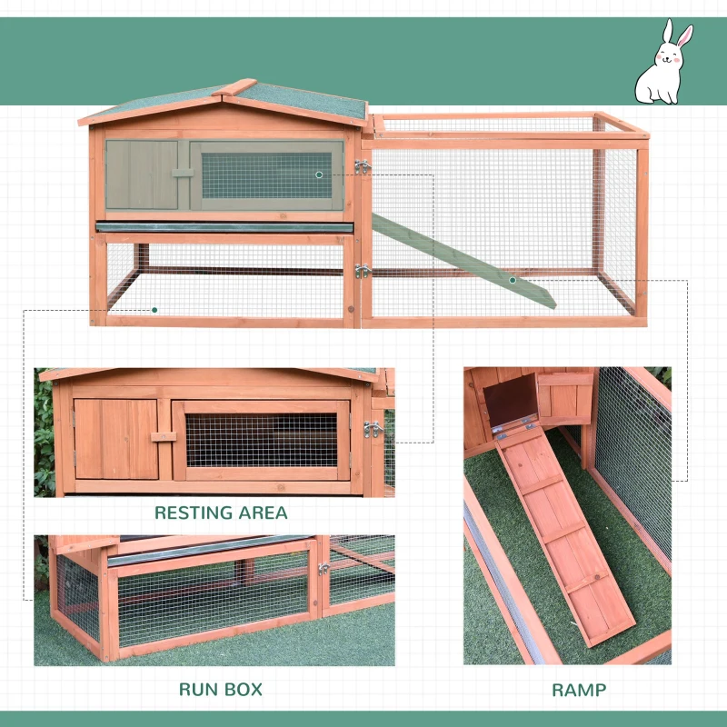 PawHut 62" Wooden Outdoor Rabbit Hutch with Detachable Run and Elevated Main House