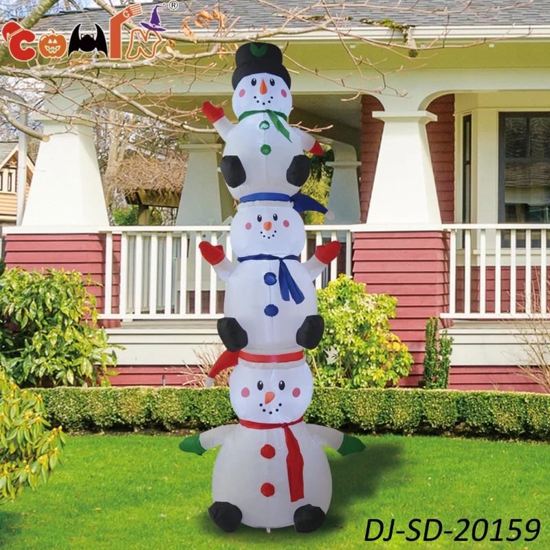 COMIN 10 Foot Tall Inflatable Stacked Snowman Inflatable Christmas Yard Decoration