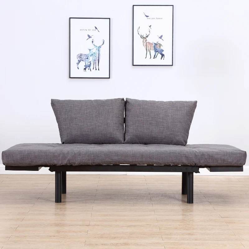 HomCom Single Person Convertible Bed Chaise Lounge Couch Adjustable Padded Lightweight - Gray