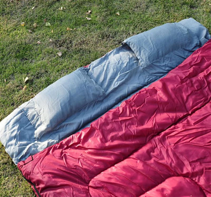Outsunny 86" x 59" Camping Two-Person Double Wide Sleeping Bag With Pillows - Red / Gray