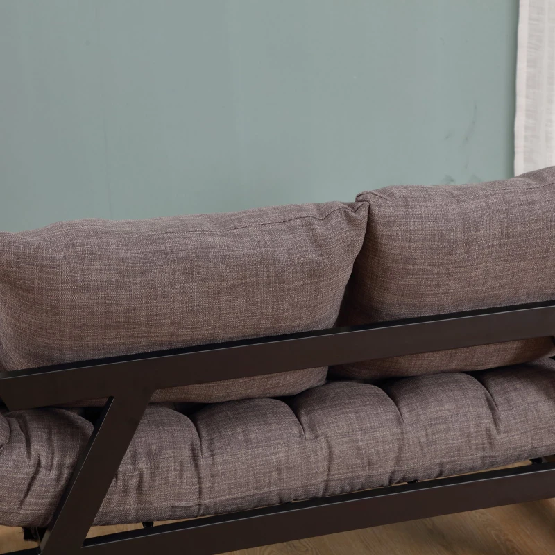 HOMCOM Click Clack Couch Convertible Futon Sleeper Sofa Bed - Modern - Linen Fabric  61" L  Dark Grey