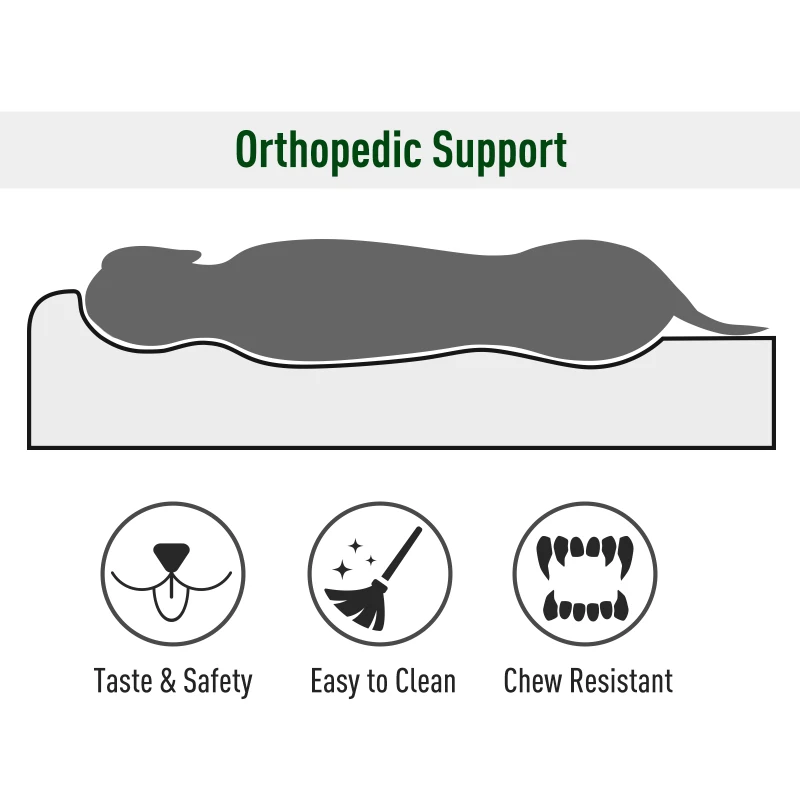 PawHut 48" x 30" Suede Padded Orthopedic Memory Foam Bolster Pet Dog Bed - Grey with Navy Blue Liner