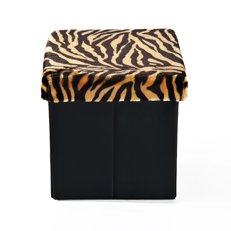 HomCom 15” Foldable Storage Ottoman - Black w/ Tiger Print